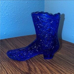 Vintage Fenton Glass Colonial Cobalt Blue Ladies Boot Figurine
